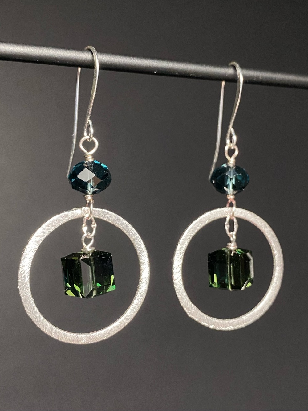 Swarovski Cube & Silver Circle Earrings